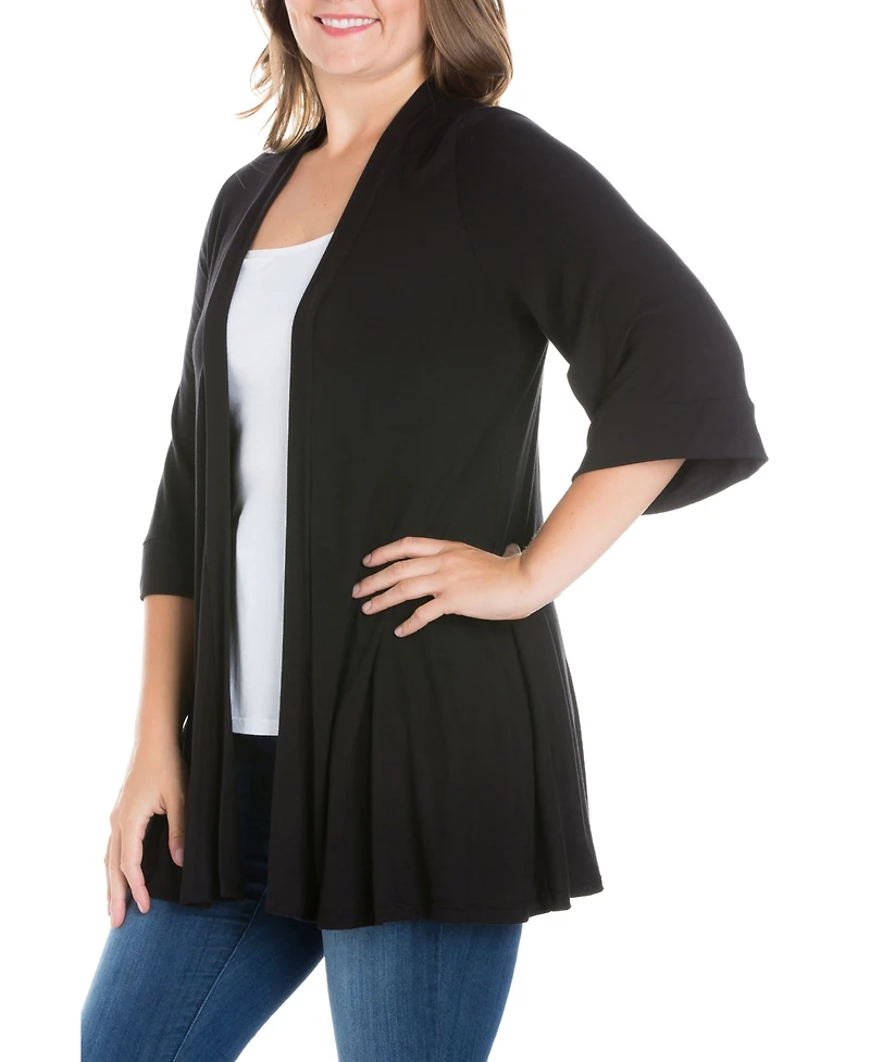 24seven Comfort Apparel Plus Elbow Length Open Front Cardigan Sweater