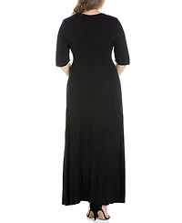 24seven Comfort Apparel Plus Elbow Length Sleeve Maxi Dress
