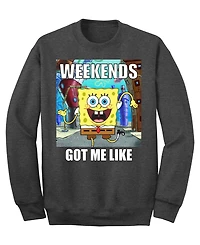 Men's SpongeBob "Weekends Got Me Like" Crew Fleece Sweatshirt
