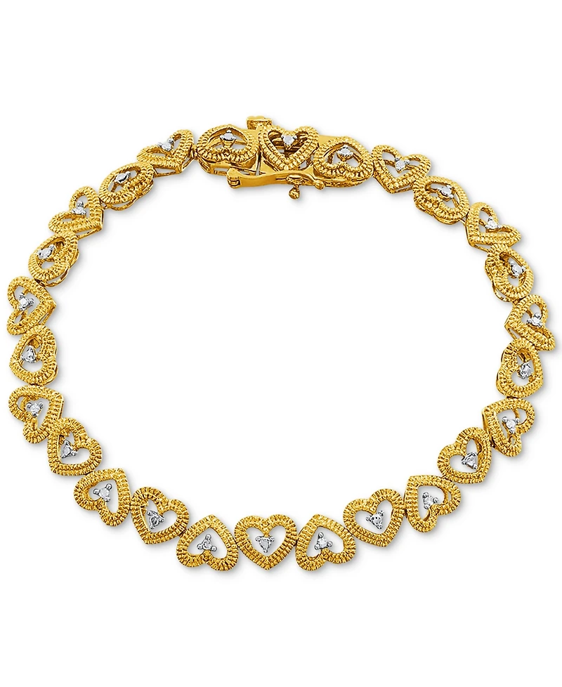 Diamond Heart Link Bracelet (1/10 ct. t.w.) Available Sterling Silver or 18k Gold-plated