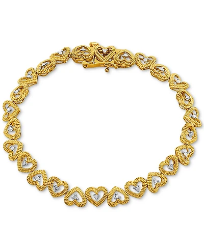 Diamond Heart Link Bracelet (1/10 ct. t.w.) Available Sterling Silver or 18k Gold-plated