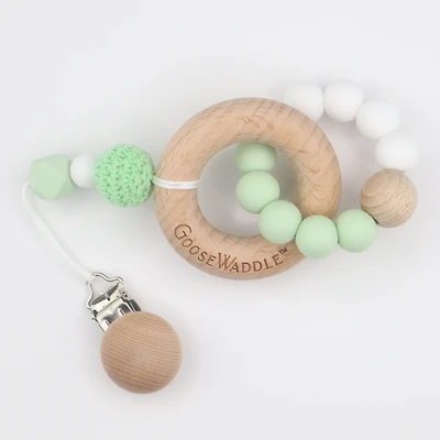 GooseWaddle Attachable Wooden & Silicone Teether - Mint
