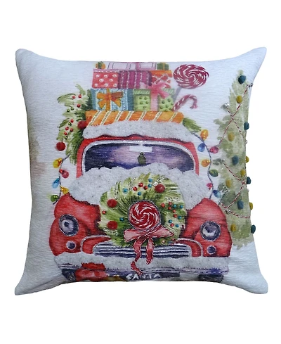 Vibhsa Christmas Car Embroidered Decorative Pillow,20" x 20"