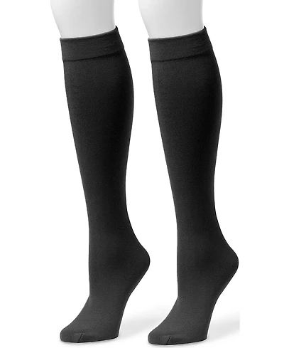 Muk Luks Women's 2 Pack Fleece Lined Knee High Socks, Blk/Blk, S/M