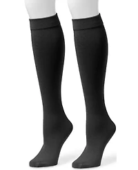 Muk Luks Women's 2 Pack Fleece Lined Knee High Socks, Blk/Blk, S/M
