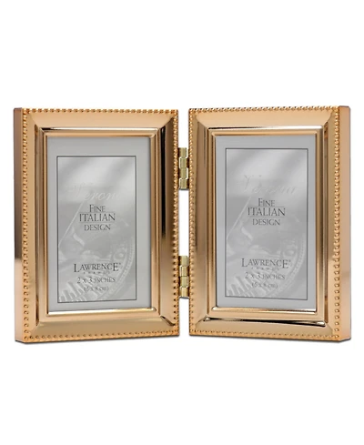 Polished Metal Hinged Double Picture Frame - Bead Border Design