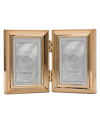 Polished Metal Hinged Double Picture Frame - Bead Border Design