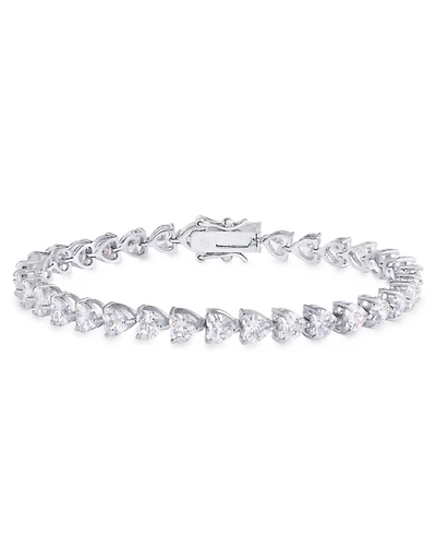 Cubic Zirconia Heart Link Bracelet in Silver Plate