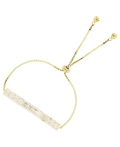 Cubic Zirconia Round and Baguette Bar Adjustable Bolo Bracelet in Sterling Silver (Also in 14k Gold Over Silver)