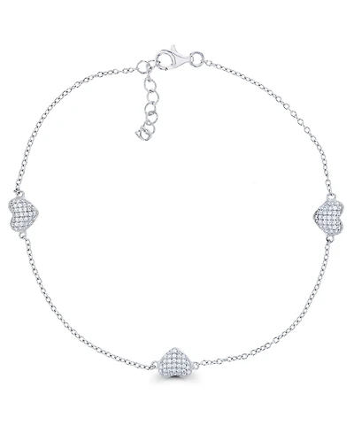 Cubic Zirconia Micro Pave Triple Hearts Bracelet in Sterling Silver