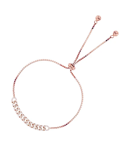 Cubic Zirconia Invert Linked Adjustable Bolo Bracelet Sterling Silver (Also 14k Gold Over or Rose Silver)