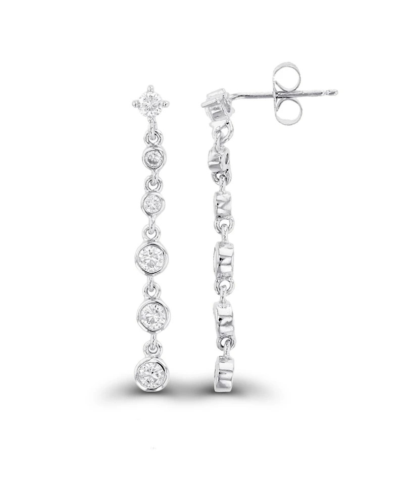 Macy's Cubic Zirconia Rhodium Plated Dangling Bezel Set Earrings (Also 14k Gold Over Silver)