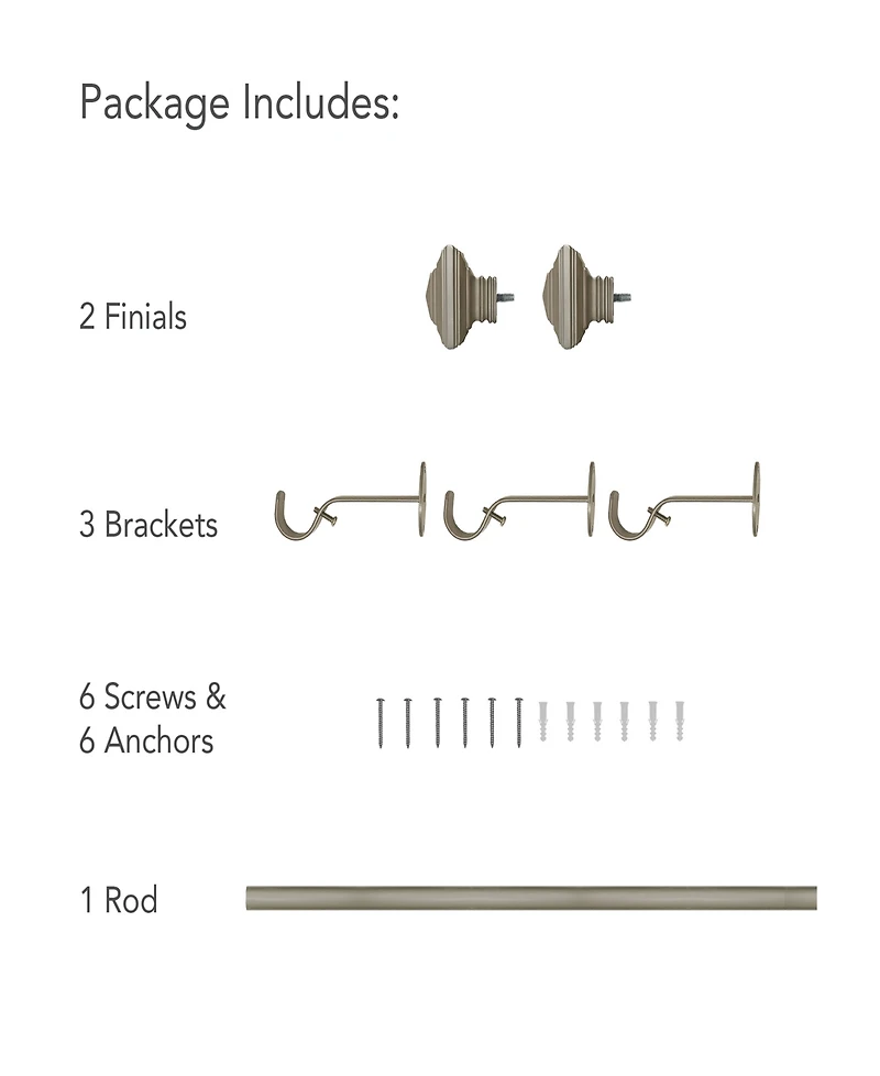 Florence Adjustable 86"-120" Curtain Rod With Stacked Square Finials