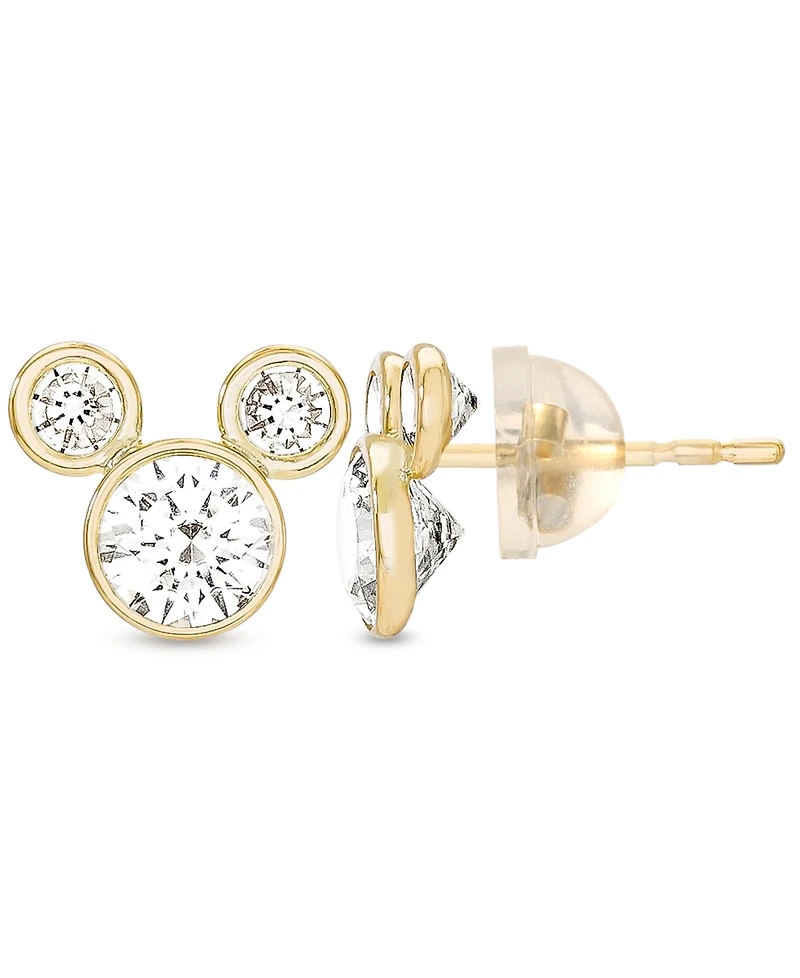 Disney Children's Cubic Zirconia Birthstone Mickey Mouse Stud Earrings 14k Gold