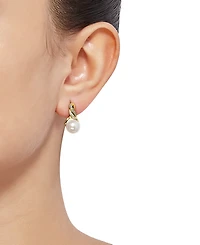 Cultured Freshwater Pearl (8 & 9mm) and Diamond Accent Pendant Necklace Earrings Set Sterling Silver or 14k Gold Over