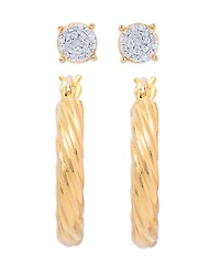 Diamond Accent Round Stud and Twist Hoop Earring Set in Gold Plate