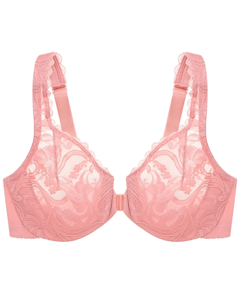 Glamorise Women's Full Figure Plus Wonderwire Front Close Stretch Lace Bra 9245