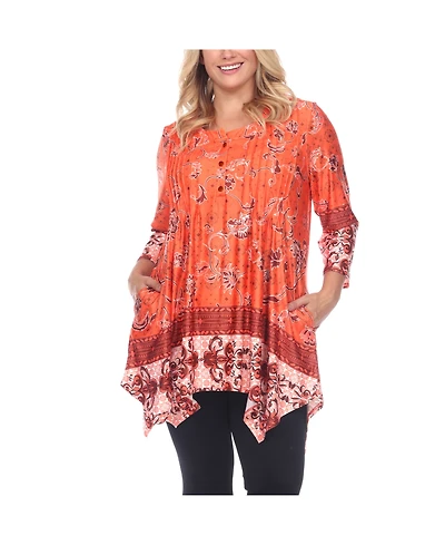 White Mark Women's Plus Size Victorian Print Tunic Top with Pockets