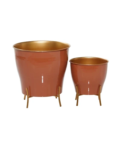 Set of 2 Orange Metal Farmhouse Planter, 9", 12"