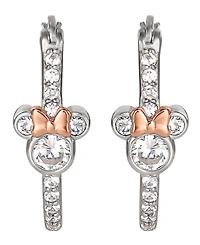 Minnie Mouse Cz Hoop Earrings in Sterling Silver and 18K Rose Gold Over Silver