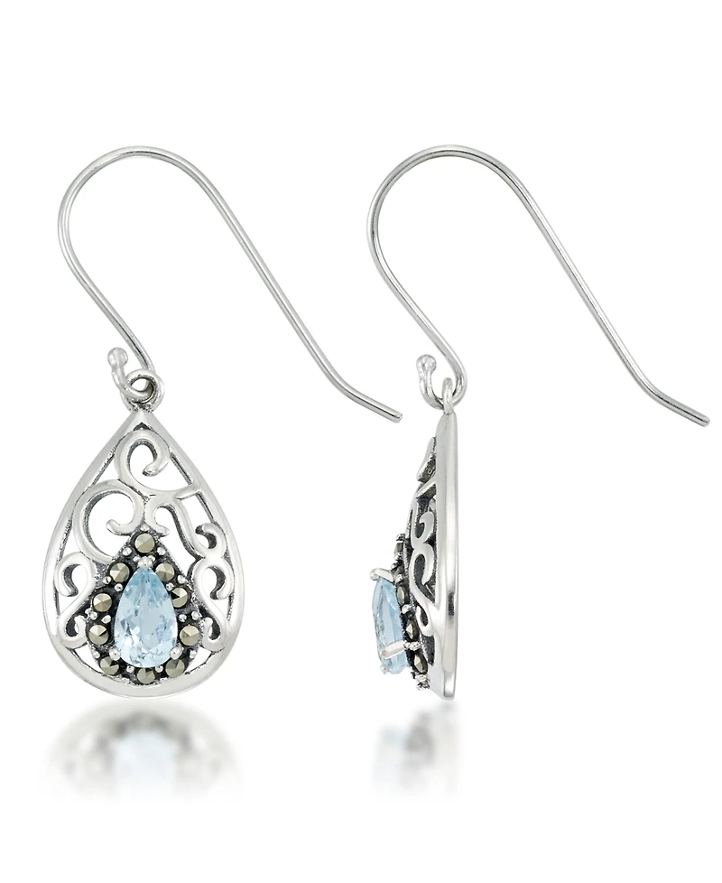 Blue Topaz Open Work Teardrop Dangle Earrings
