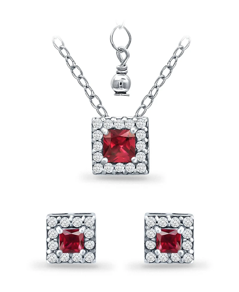 Giani Bernini Lab Grown Ruby and Cubic Zirconia Halo Square Pendant and Earring Set, 3 Piece