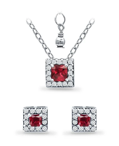 Giani Bernini Lab Grown Ruby and Cubic Zirconia Halo Square Pendant and Earring Set, 3 Piece