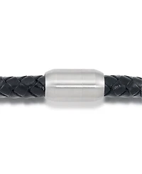 Andrew Charles by Andy Hilfiger Men's Black Leather Lion Head Bracelet in Stainless Steel