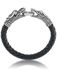 Andrew Charles by Andy Hilfiger Men's Dragon Head Leather Bracelet in Stainless Steel