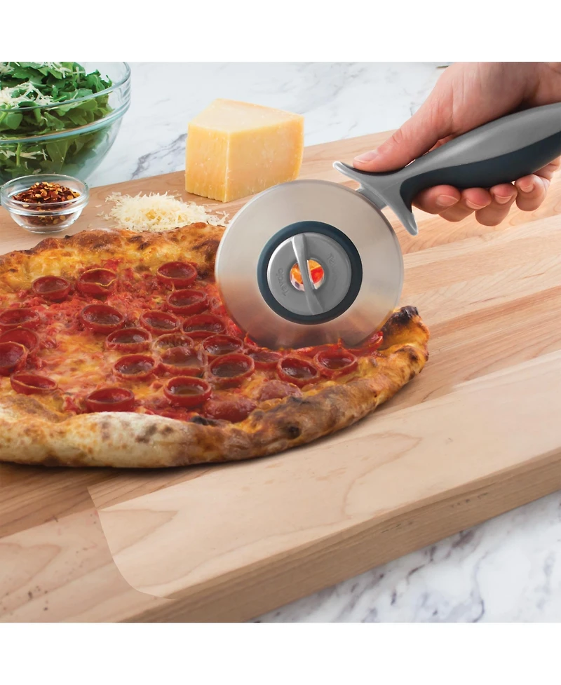 Tovolo Food Prep 2 in 1 Pizza Wheel Utensil for Meal Prep Dough Pizza Pie and Pastry Cutter with Two Blades