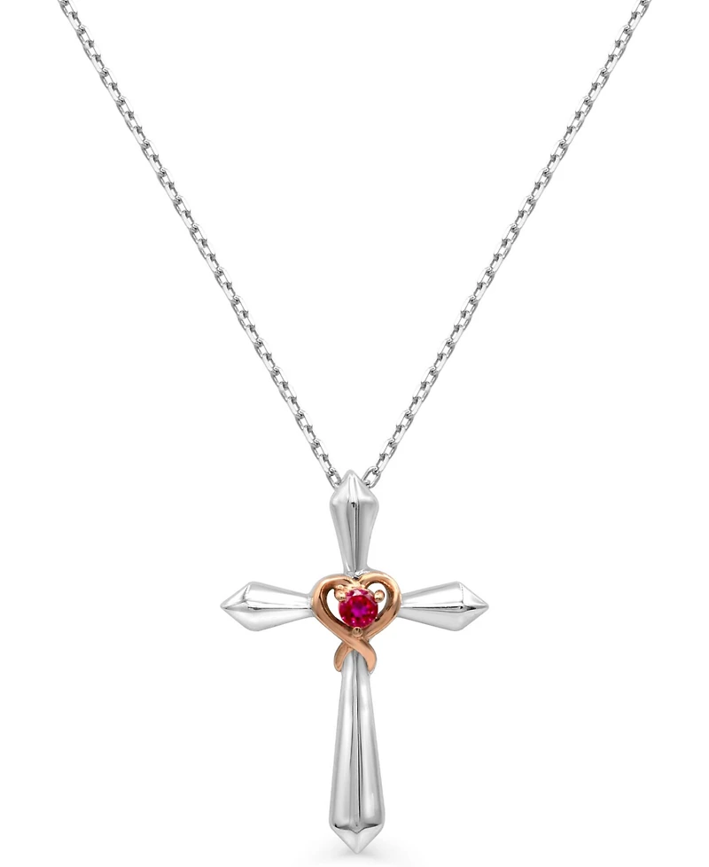 Women's 14K Rose Gold Plated Cross With Heart Pendant Necklace in Sterling Silver