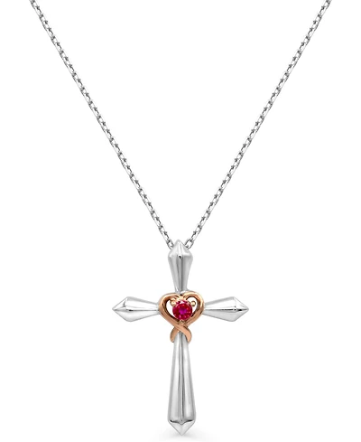 Women's 14K Rose Gold Plated Cross With Heart Pendant Necklace in Sterling Silver