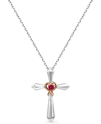 Women's 14K Rose Gold Plated Cross With Heart Pendant Necklace in Sterling Silver