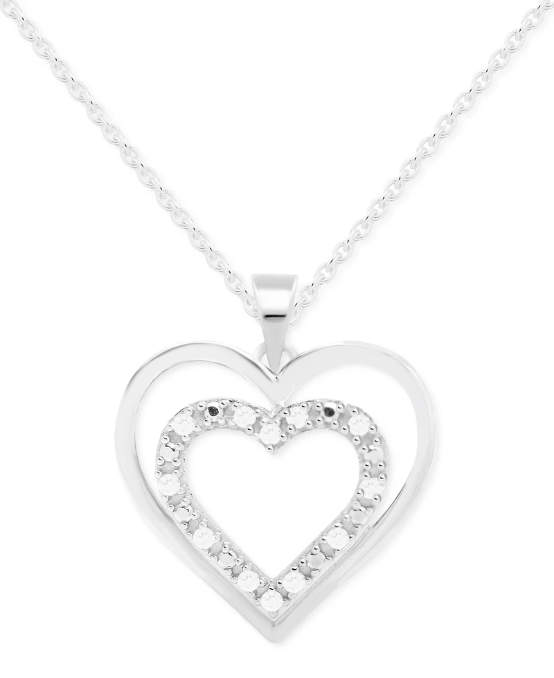 Diamond Heart-in-Heart 18" Pendant Necklace (1/10 ct. t.w.) in Sterling Silver