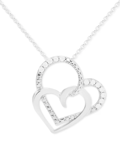 Diamond Double Heart 18" Pendant Necklace (1/10 ct. t.w.) in Sterling Silver