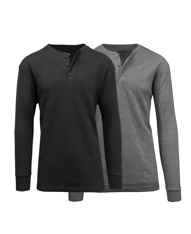 Galaxy By Harvic Men's Long Sleeve Thermal Henley Tee
