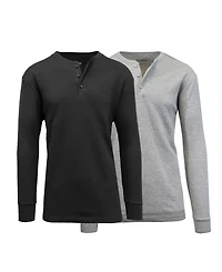 Galaxy By Harvic Men's Long Sleeve Thermal Henley Tee, Pack of 2