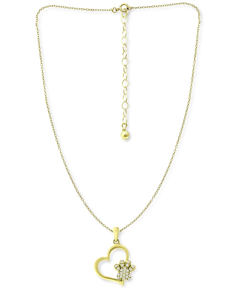 Giani Bernini Cubic Zirconia Heart & Paw 18" Pendant Necklace, Created for Macy's