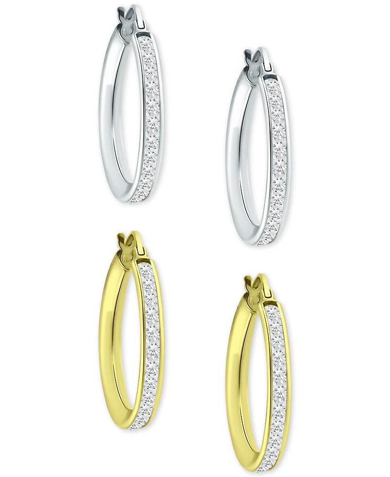 Giani Bernini 2-Pc. Set Cubic Zirconia Small Hoop Earrings in Sterling Silver & 18k Gold-Plate, 0.78", Created for Macy's