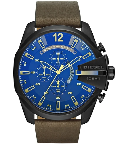 Diesel Men's Mega Chief Chronograph Brown Leather Watch 51mm