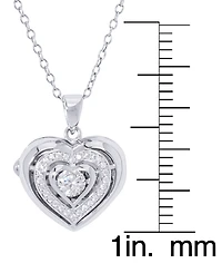 Cubic Zirconia Heart Locket Pendant 18" Necklace in Silver Plate