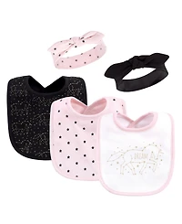 Hudson Baby Girls 5Pk Bibs and Headbands Set