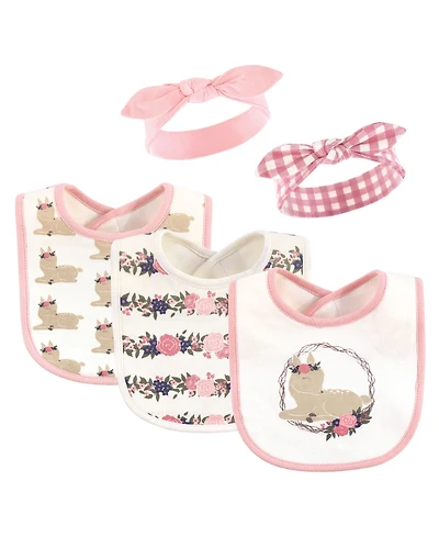 Hudson Baby Girls 5Pk Bibs and Headbands Set