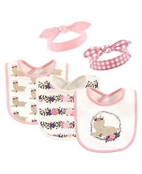 Hudson Baby Girls 5Pk Bibs and Headbands Set