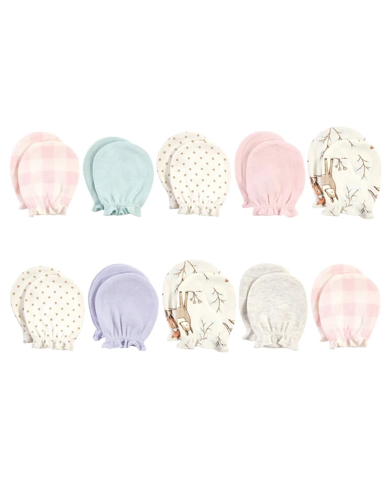 Hudson Baby Girls Cotton Scratch Mittens, Enchanted Forest, 0-6 Months