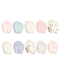 Hudson Baby Girls Cotton Scratch Mittens, Enchanted Forest, 0-6 Months