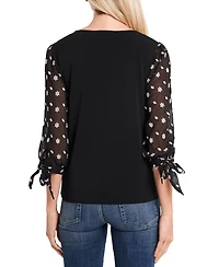 CeCe Women's Crewneck Puff 3/4-Tie Sleeve Knit Top