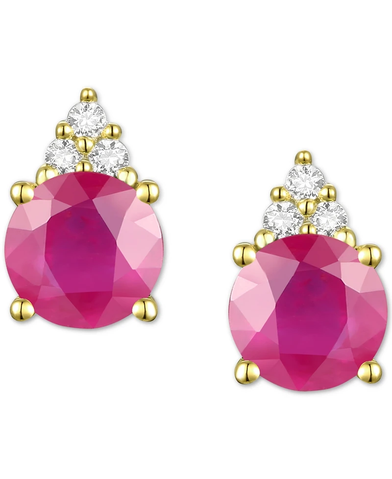 Sapphire (7/8 ct. t.w.) & Diamond Accent Stud Earrings 14k Yellow Gold (Also Emerald, Ruby, Morganite Tanzanite)