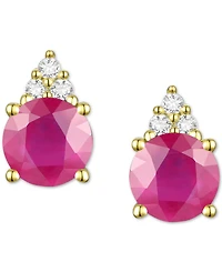 Sapphire (7/8 ct. t.w.) & Diamond Accent Stud Earrings 14k Yellow Gold (Also Emerald, Ruby, Morganite Tanzanite)