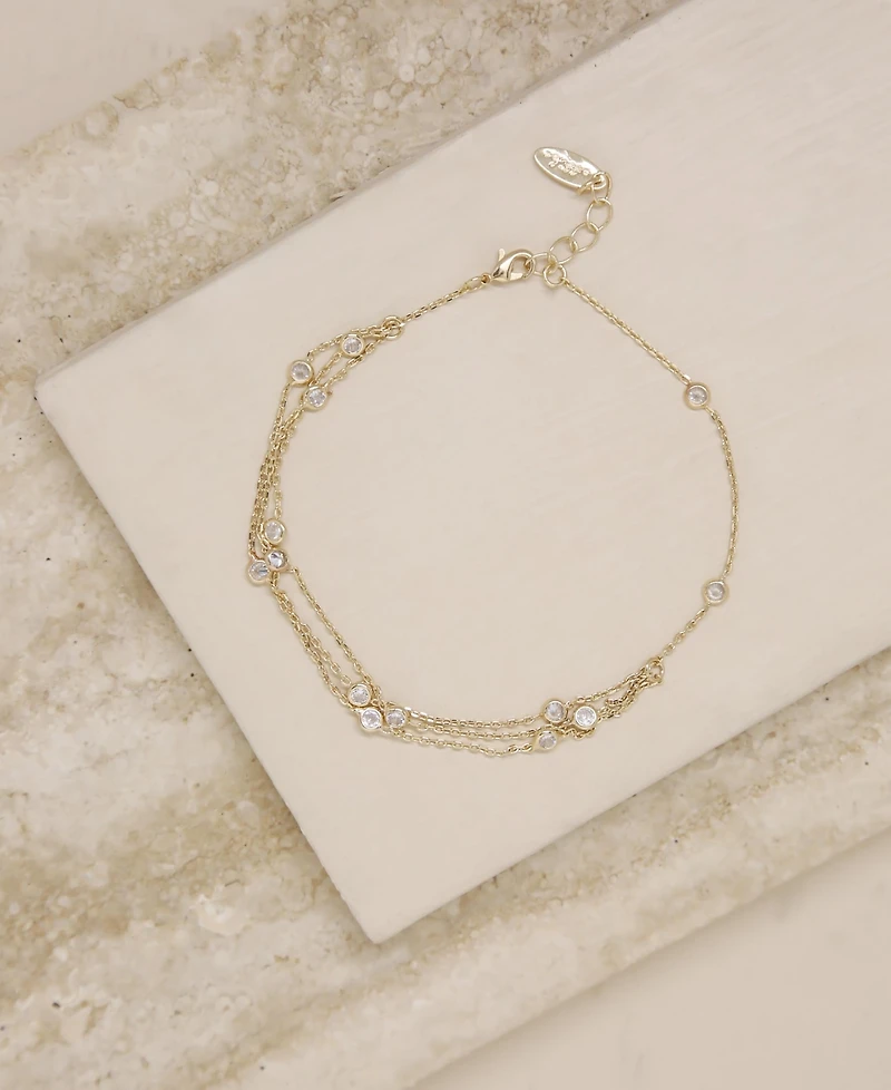 Ettika Fine Details Gold Plated Chain Cubic Zirconia Anklet